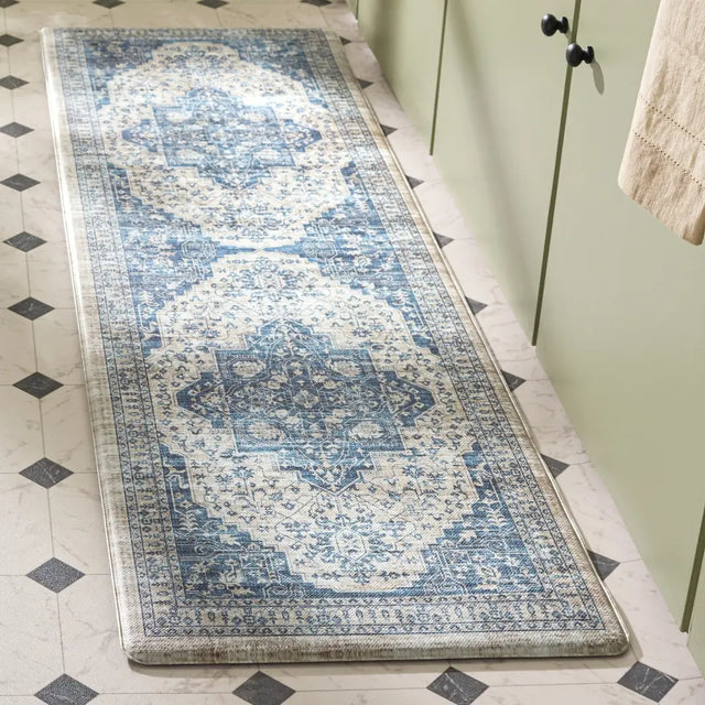 Safavieh Kitchen Mat 100 1'-6" x 5'-0" Rug in Beige / Blue