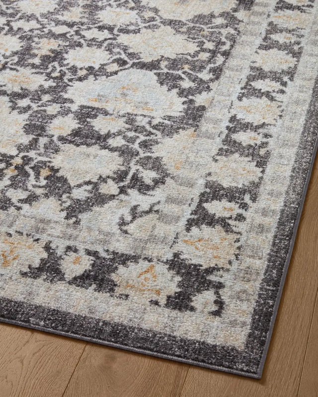 Loloi Monroe Mon-05 Charcoal/Natural Rug - angled corner on wood