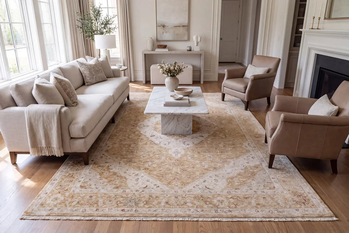 Dynamic Rugs Hudson 1479 Power Loomed Traditional Gold/Cream Rug - Room
