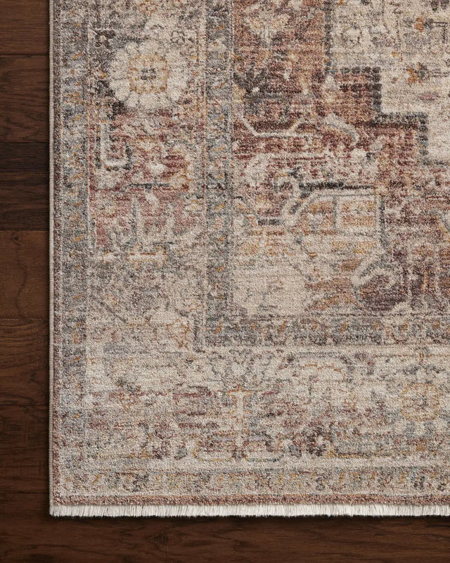 Loloi Lyra Lyr-06 Berry/Stone Rug - corner on wood