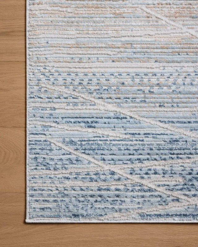 Loloi Townes TOW-07 Natural / Sky Rug - corner on wood