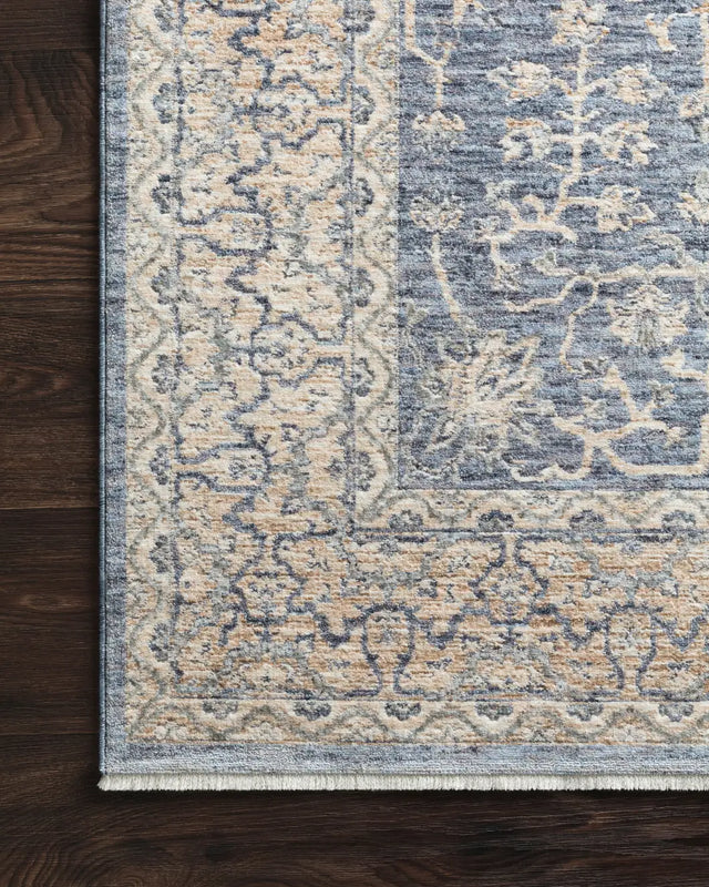 Loloi Pandora Pan-04 Dark Blue / Ivory Rugs - corner on wood