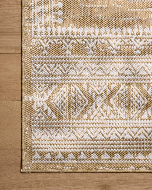 Loloi Easton ESN-01 Ivory / Wheat Rug - corner on wood