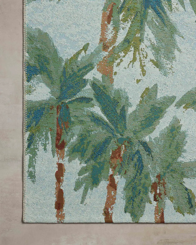 Loloi Botanical BOT-04 Sky / Green Rug - corner on wood