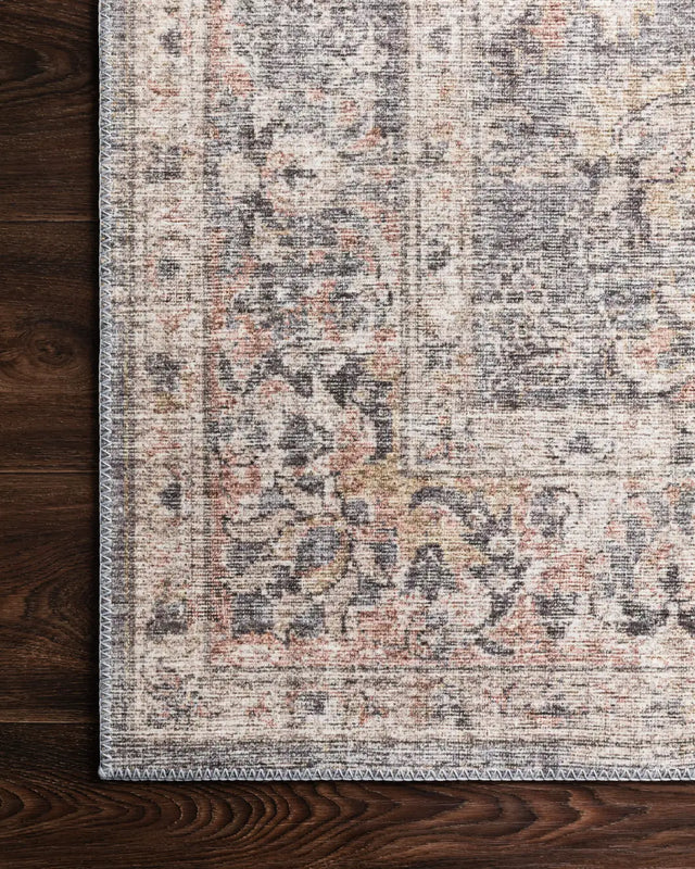 Loloi Skye Sky-01 Grey/Apricot Rugs - corner on wood