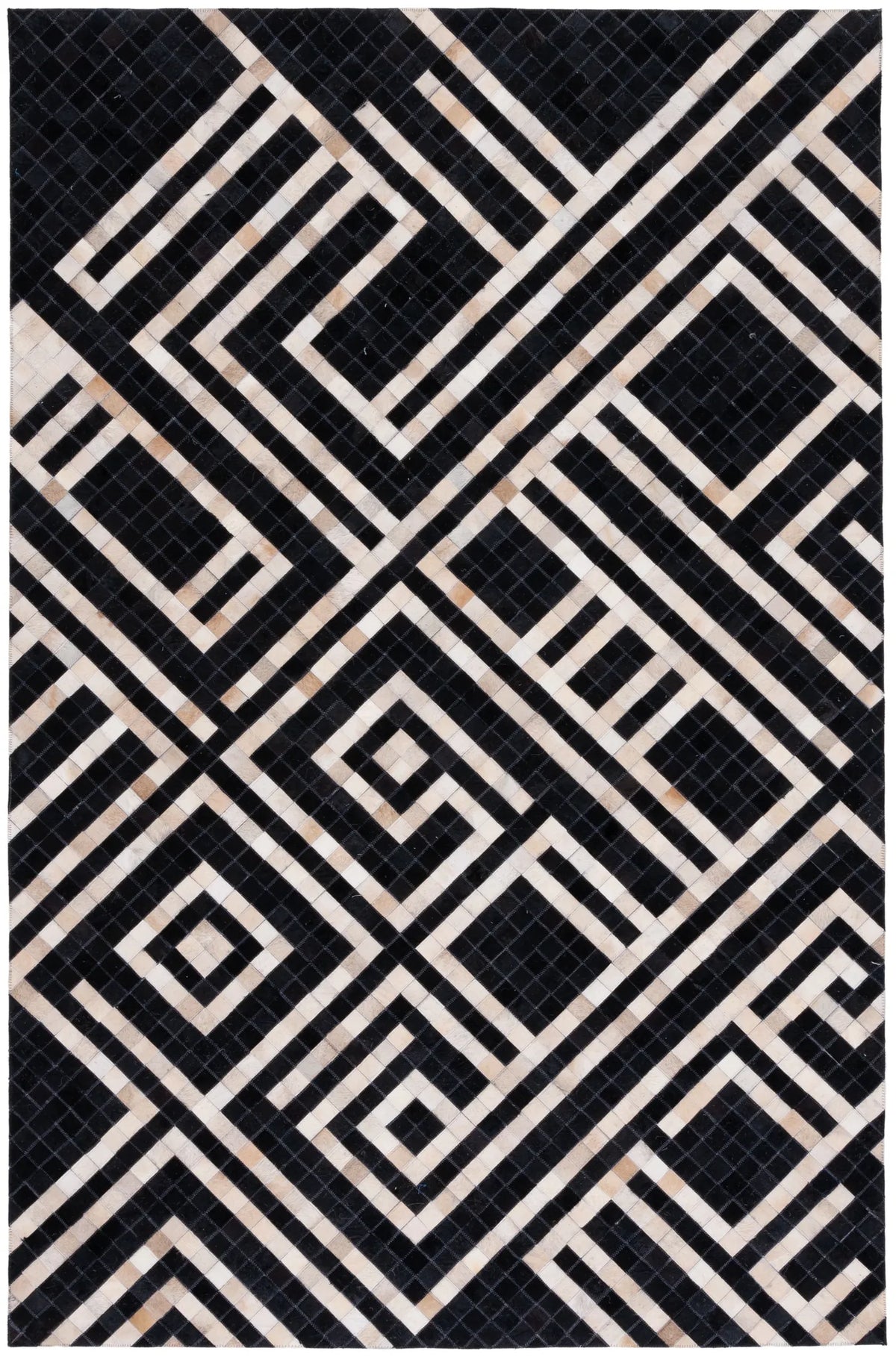 Safavieh Studio Leather 4'-0" x 6'-0" Rug in Black / Ivory