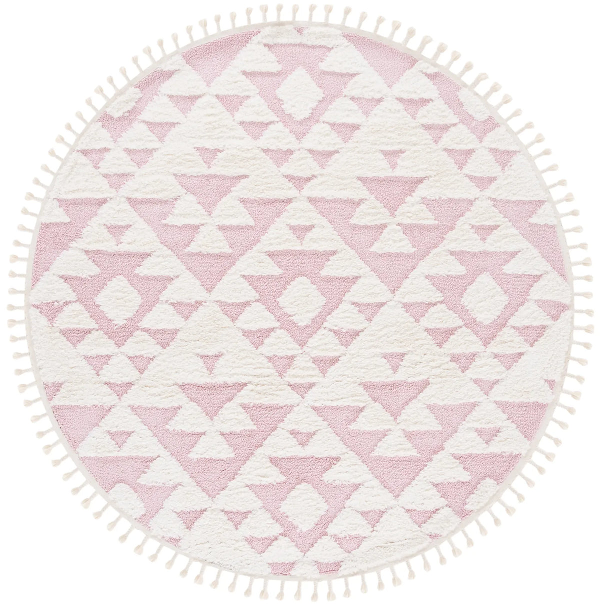 Safavieh Moroccan Tassel Shag 5'-3" x 5'-3" Rug in Ivory / Pink