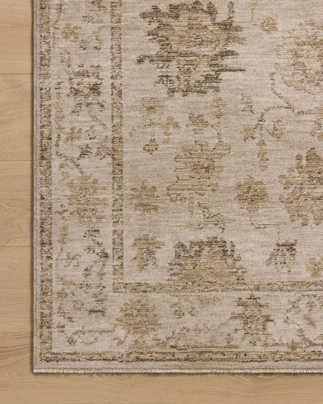 Loloi Willa WIA-04 Fog / Natural Power Loomed Rug - corner on wood