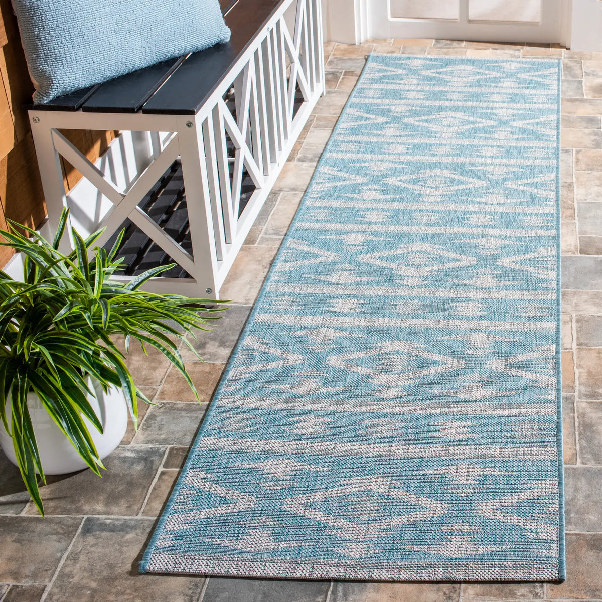 Safavieh Courtyard 2'-3" x 8'-0" Rug in Aqua / Grey