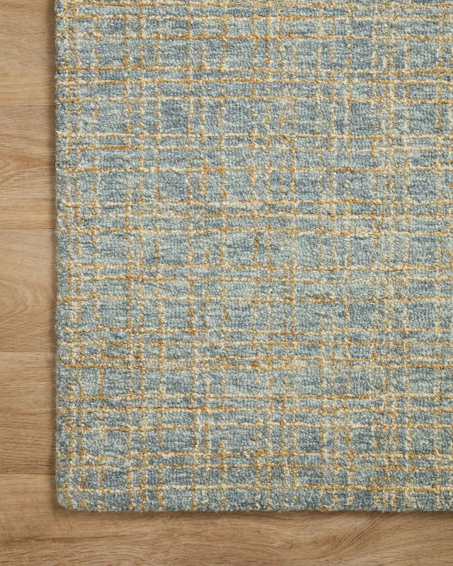 Chris Loves Julia x Loloi Polly POL-03 Blue / Sand Rug - corner on wood