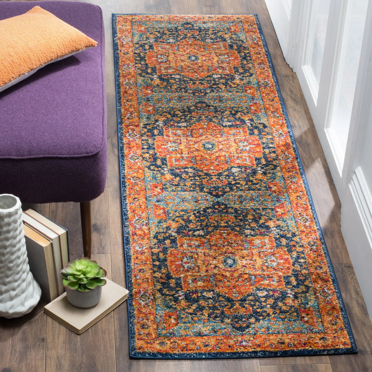 Safavieh Evoke 2'-2" x 11'-0" Rug in Blue / Orange