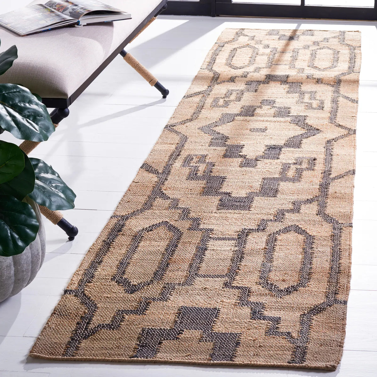 Safavieh Natural Fiber 2'-3" x 9'-0" Rug in Natural / Black