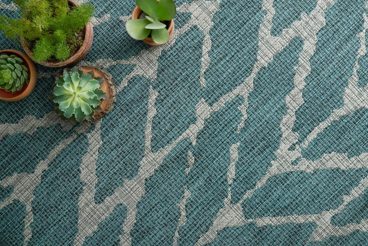 Loloi Isle Ie-02 Teal / Grey Rugs - styled aerial 1