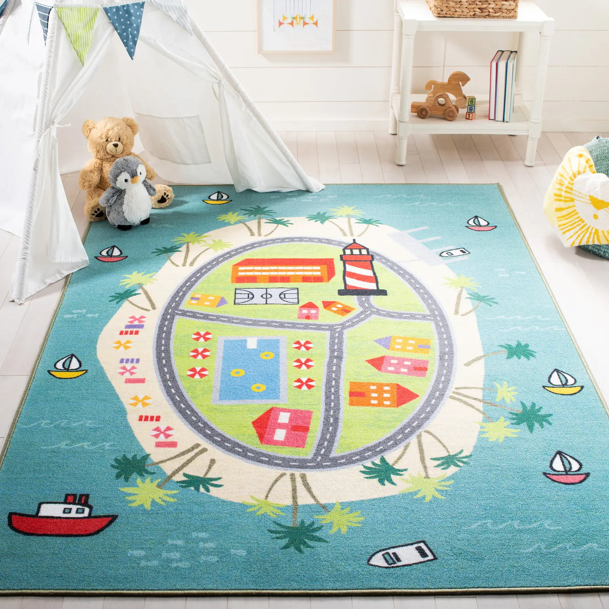 Safavieh Kids Playhouse 200 5'-5" x 7'-7" Rug in Blue / Green