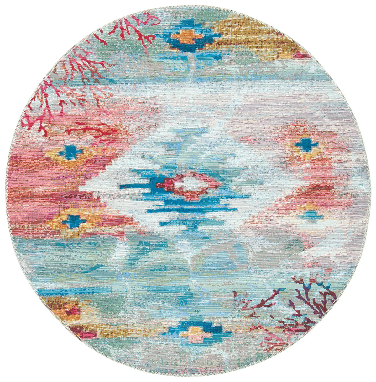 Safavieh Barbados 500 6'-6" x 6'-6" Rug in Light Blue / Pink