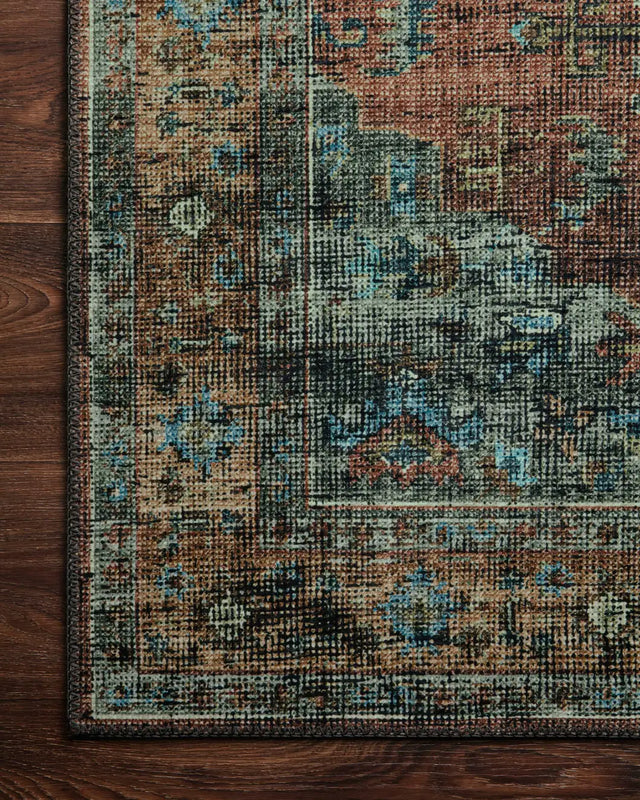Loloi Skye Sky-07 Terracotta/Sky Rugs - corner on wood