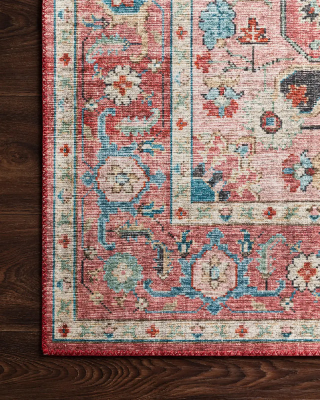 Loloi Skye Sky-05 Brick/Ocean Rugs - corner on wood