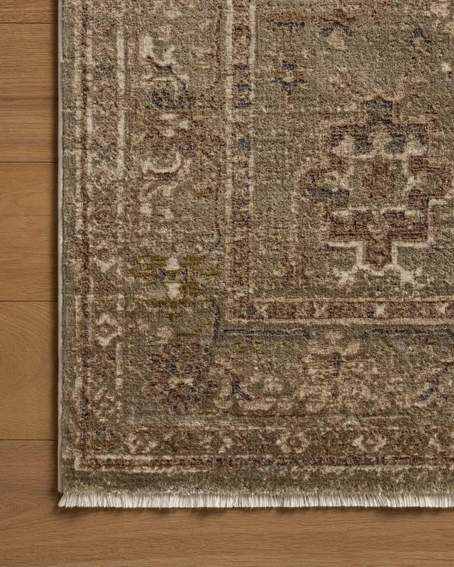 Loloi Haywood HYD-04 Sage / Earth Rug - corner on wood