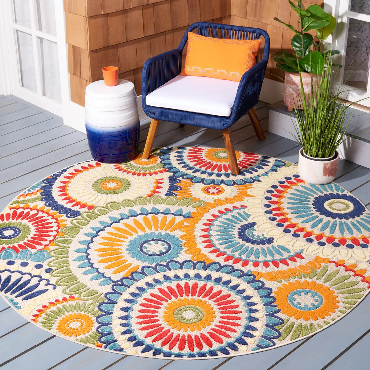 Safavieh Cabana 10'-0" x 10'-0" Rug in Blue / Ivory