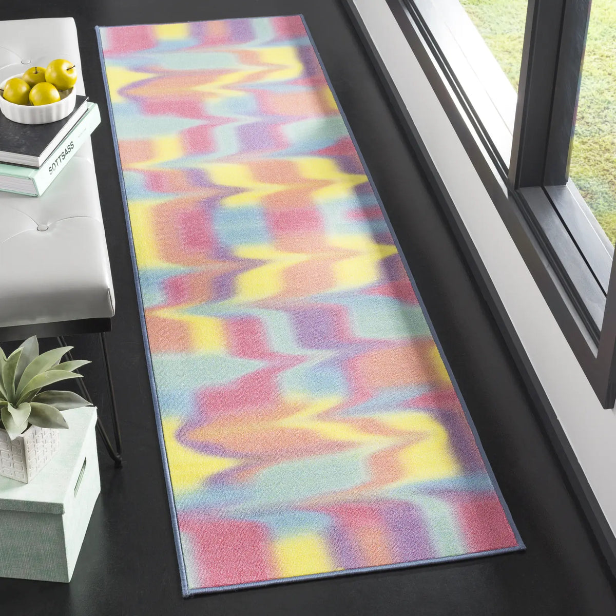 Safavieh Paint Brush 2'-2" x 10'-0" Rug in Fuchsia / Yellow
