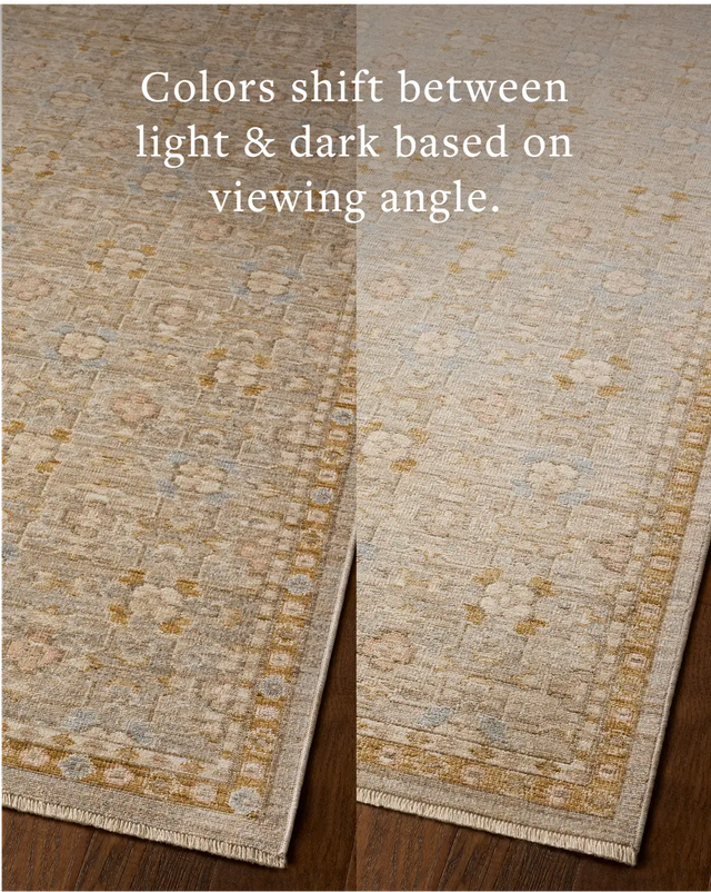 Loloi Elora ELR-08 Traditional Power Loomed Neutral, Multi Rug - angled corner on wood
