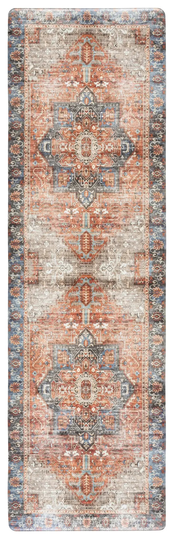 Safavieh Kitchen Mat 100 1'-6" x 5'-0" Rug in Rust / Aqua