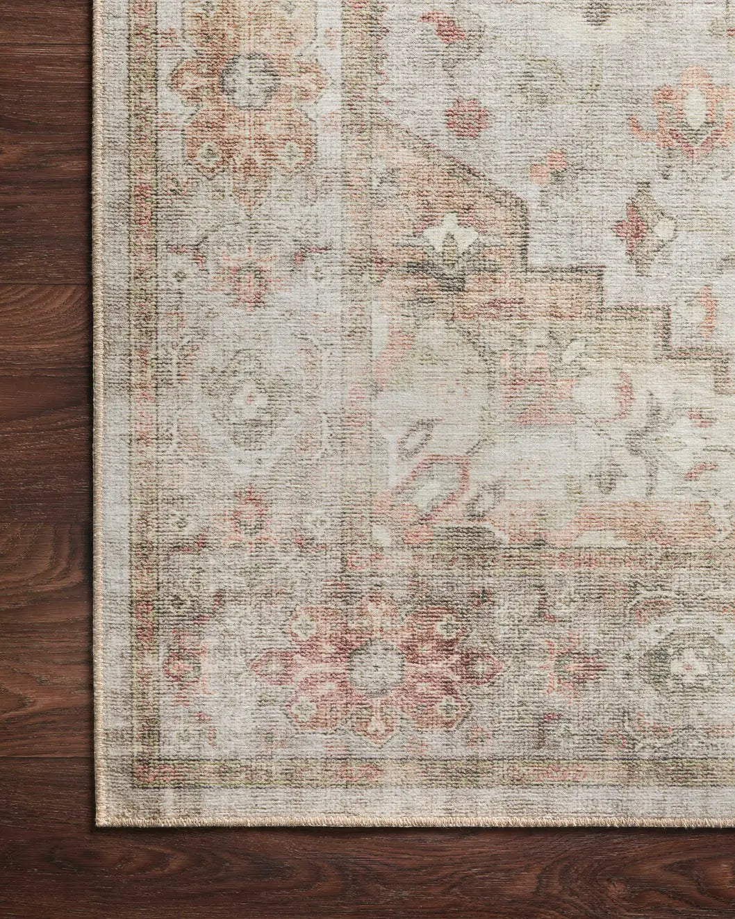 Loloi Heidi Hei-02 Sage/Multi Rugs - corner on wood