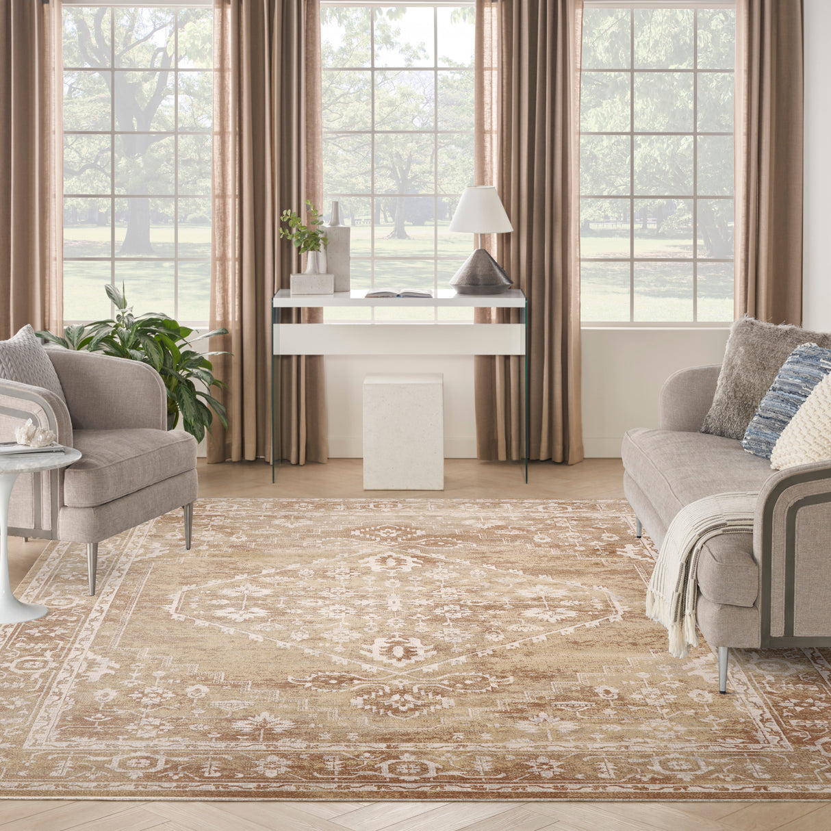 Nourison Astra Machine Washable ASW11 Machine Made Rust, Multicolor Rug
