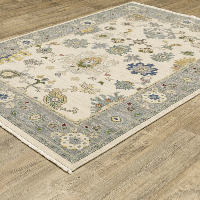 Oriental Weavers Lucca 846H1 Ivory/ Blue Rug - angle detail
