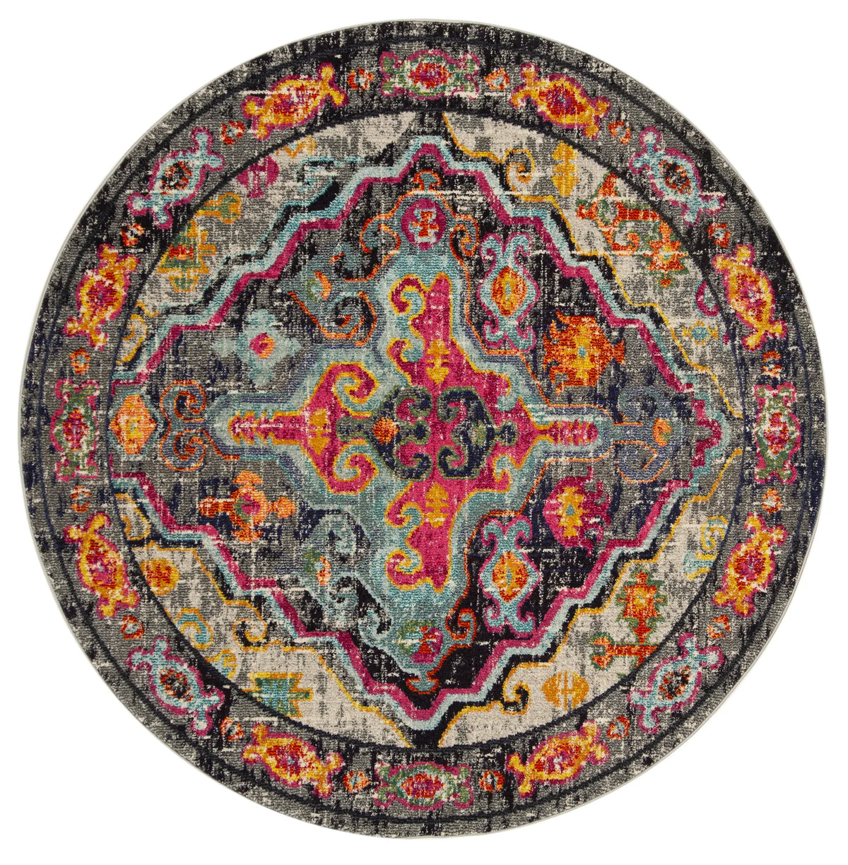 Safavieh Monaco 6'-7" x 6'-7" Rug in Grey / Fuchsia