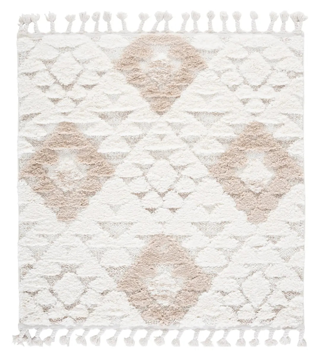 Safavieh Moroccan Tassel Shag 4'-0" x 4'-0" Rug in Ivory / Beige