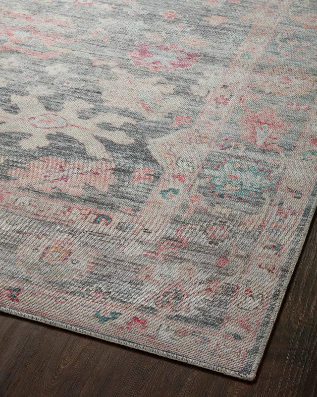 Loloi Elysium Ely-02 Graphite/Multi Rug - angled corner on wood