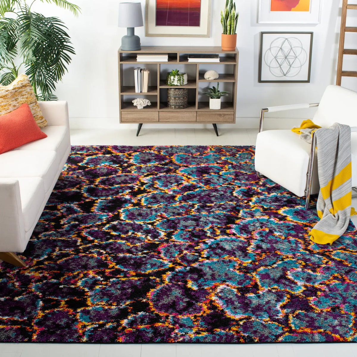 Safavieh Fiesta Shag 6'-7" x 9'-2" Rug in Turquoise / Multi