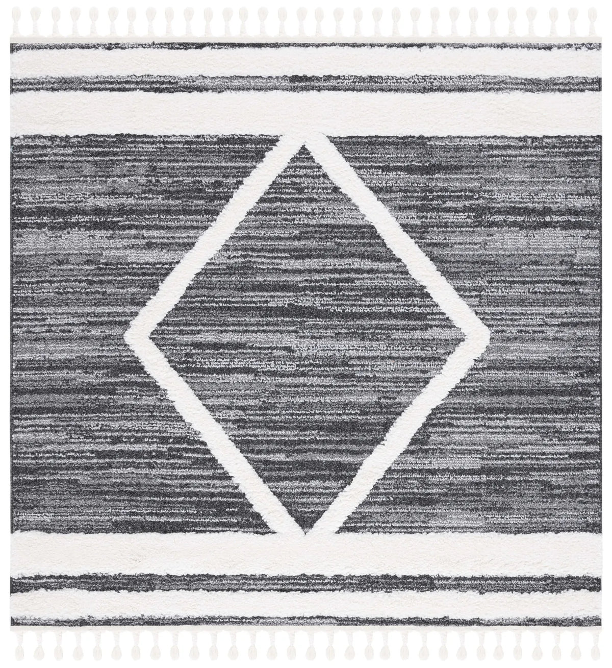 Safavieh Moroccan Tassel Shag 6'-7" x 6'-7" Rug in Black / Ivory