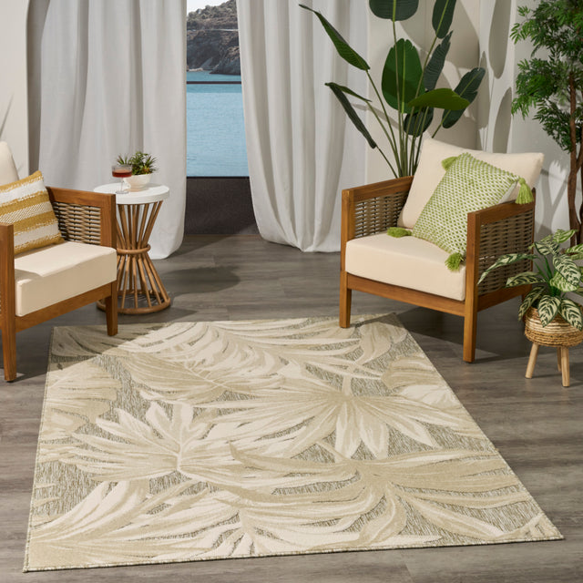 Nourison Aloha ALH43 Machine Made Ivory, Sage Rug