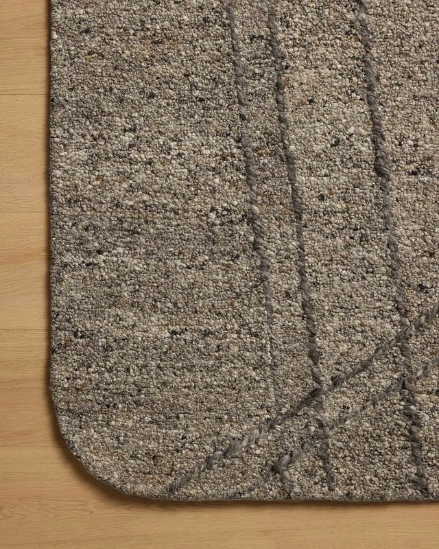 Loloi Otis OTT-02 Stone / Pebble Rug - corner on wood