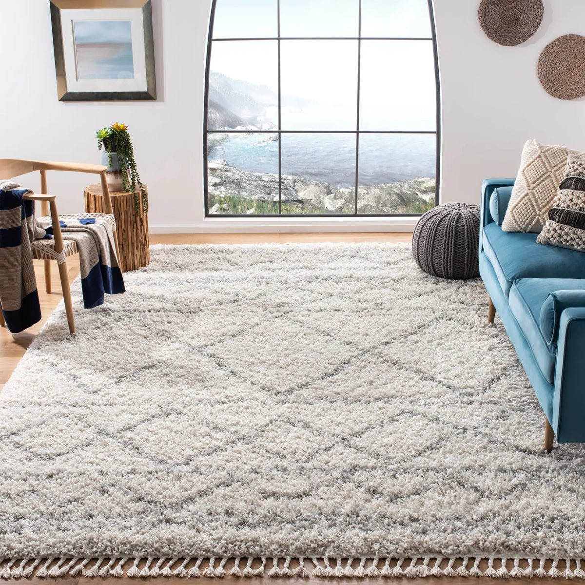 Safavieh Pro Lux Shag 400 10'-0" x 14'-0" Rug in Ivory / Light Grey