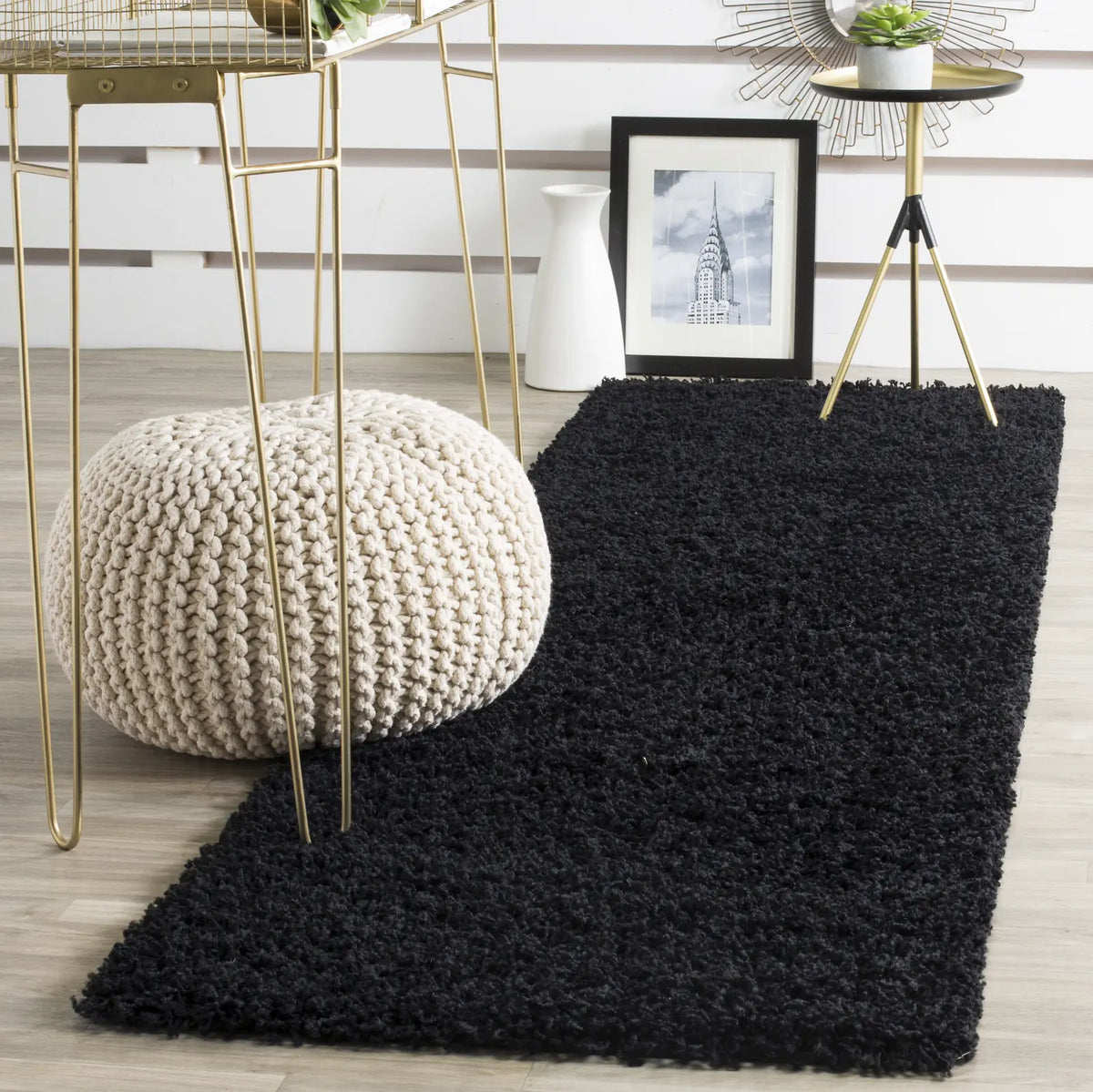 Safavieh Sga-Athens Shag 2'-3" x 8'-0" Rug in Black