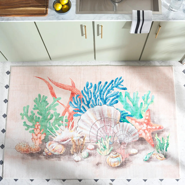 Safavieh Door And Kitchen Mat 3'-0" x 5'-0" Rug in Peach / Green