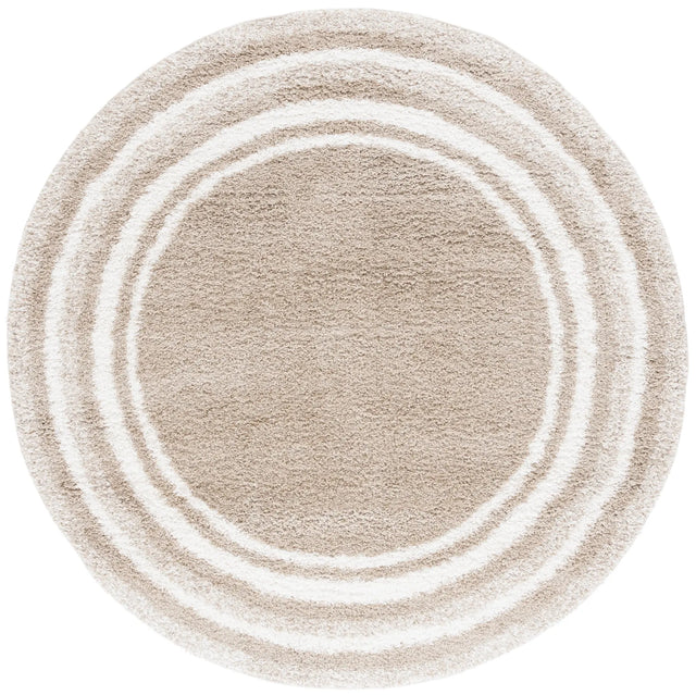 Safavieh Border & Stripe Shag 200 6'-7" x 6'-7" Rug in Beige / Ivory