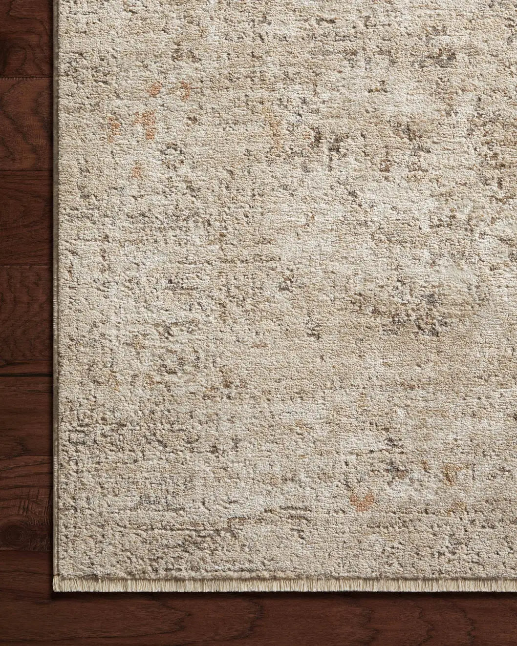 Loloi Sonnet Snn-01 Sand/Taupe Rug - corner on wood