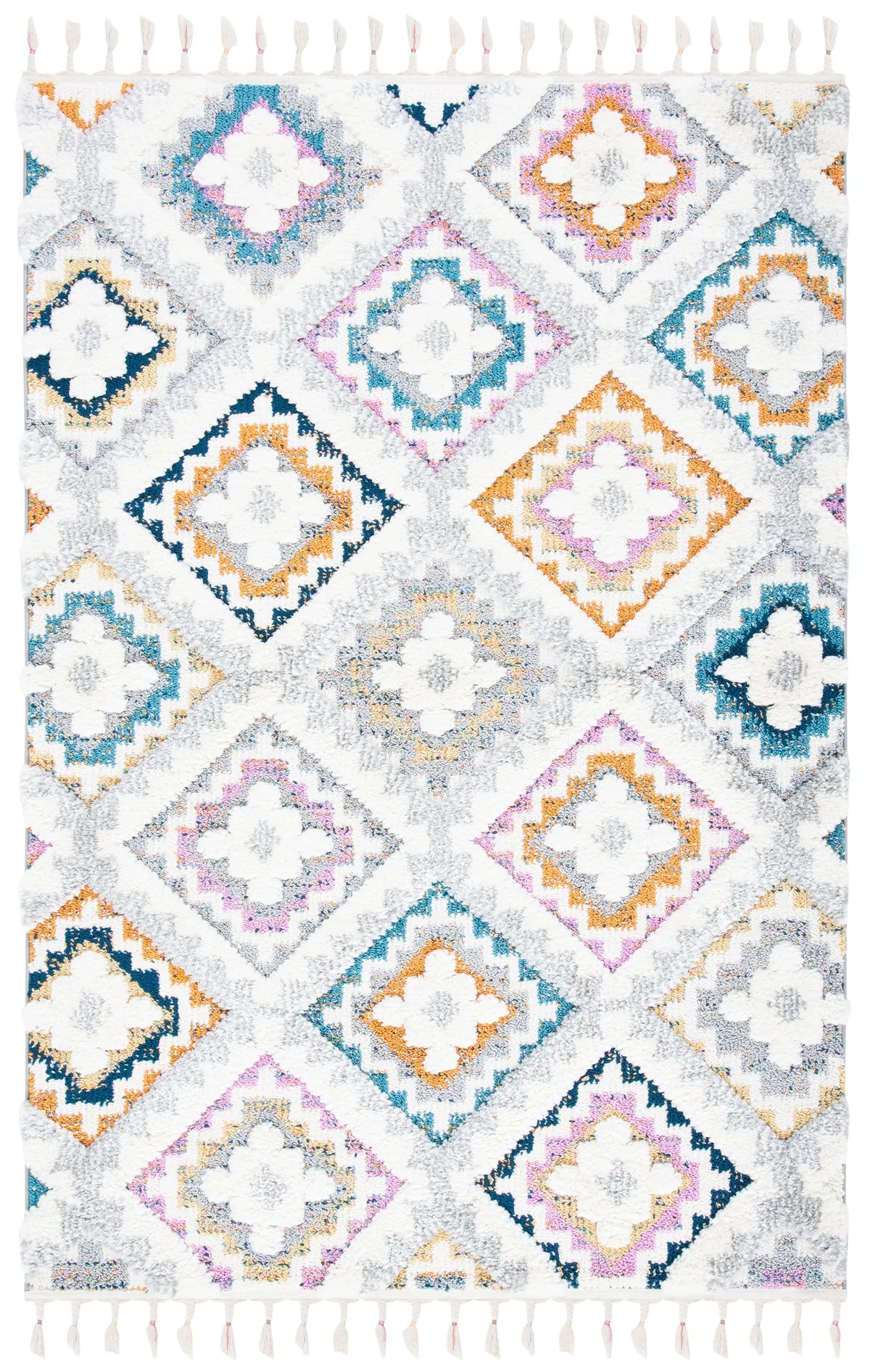 Safavieh Moroccan Fringe Shag 4'-0" x 6'-0" Rug in Grey / Ivory
