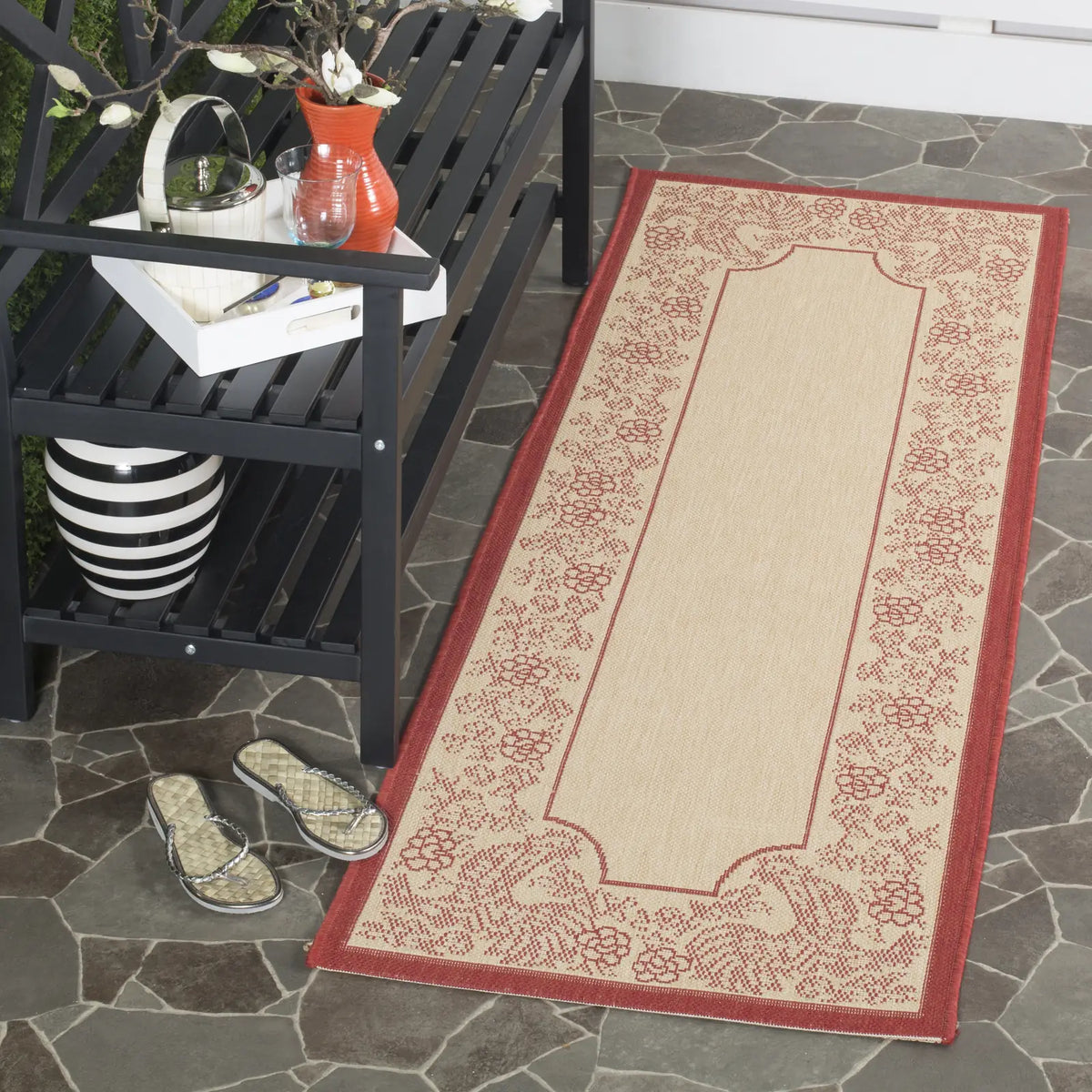 Safavieh Courtyard 2'-3" x 10'-0" Rug in Natural / Red