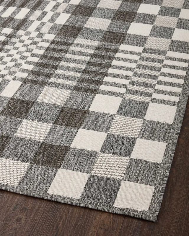 Loloi Rainier Rai-04 Ivory/Pebble Rug - angled corner on wood