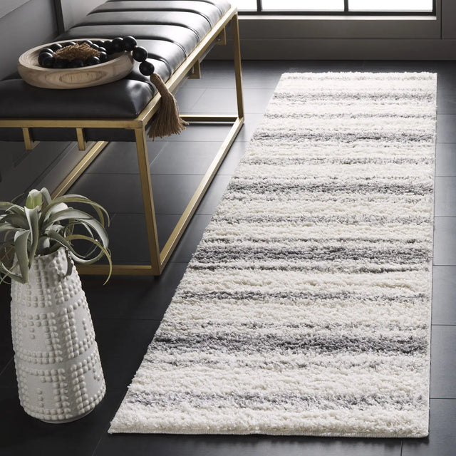 Safavieh Border & Stripe Shag 200 2'-2" x 8'-0" Rug in Ivory / Grey