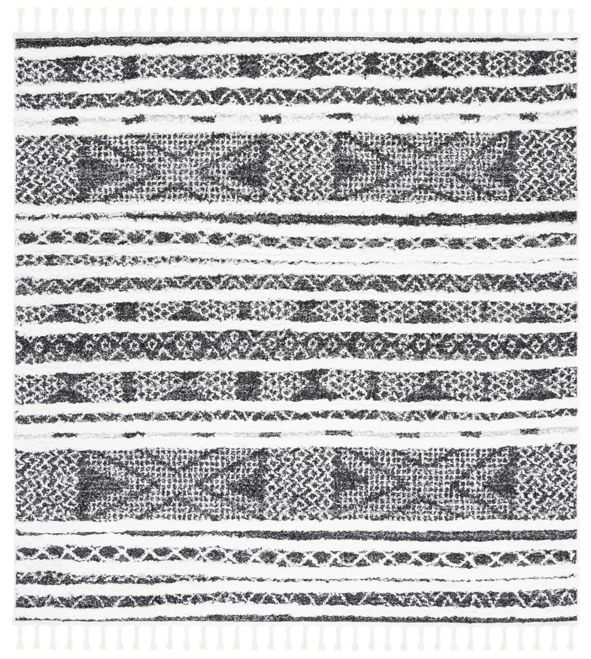 Safavieh Moroccan Tassel Shag 6'-7" x 6'-7" Rug in Black / Ivory