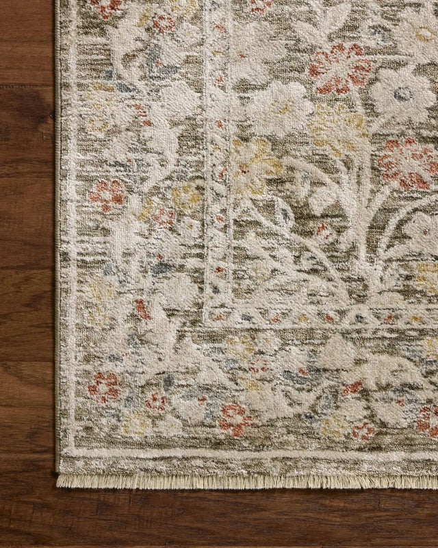 Loloi Clarisse CLS-05 Traditional Power Loomed Olive, Multi Rug - corner on wood