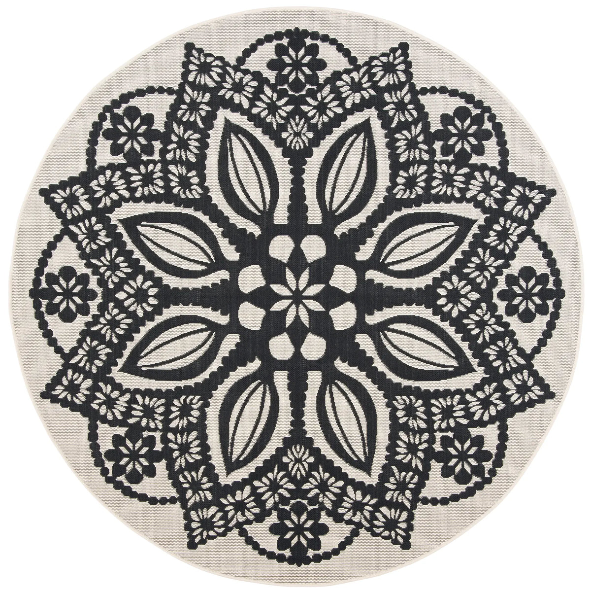 Safavieh Courtyard 6'-7" x 6'-7" Rug in Beige / Black