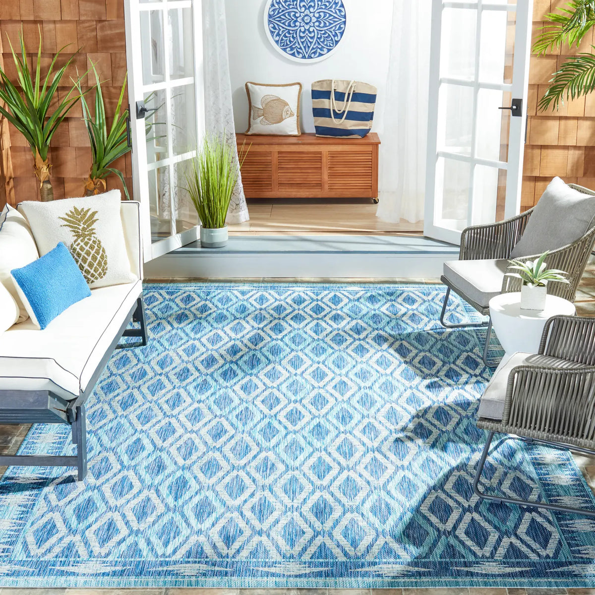Safavieh Courtyard 10'-0" x 14'-0" Rug in Navy / Aqua