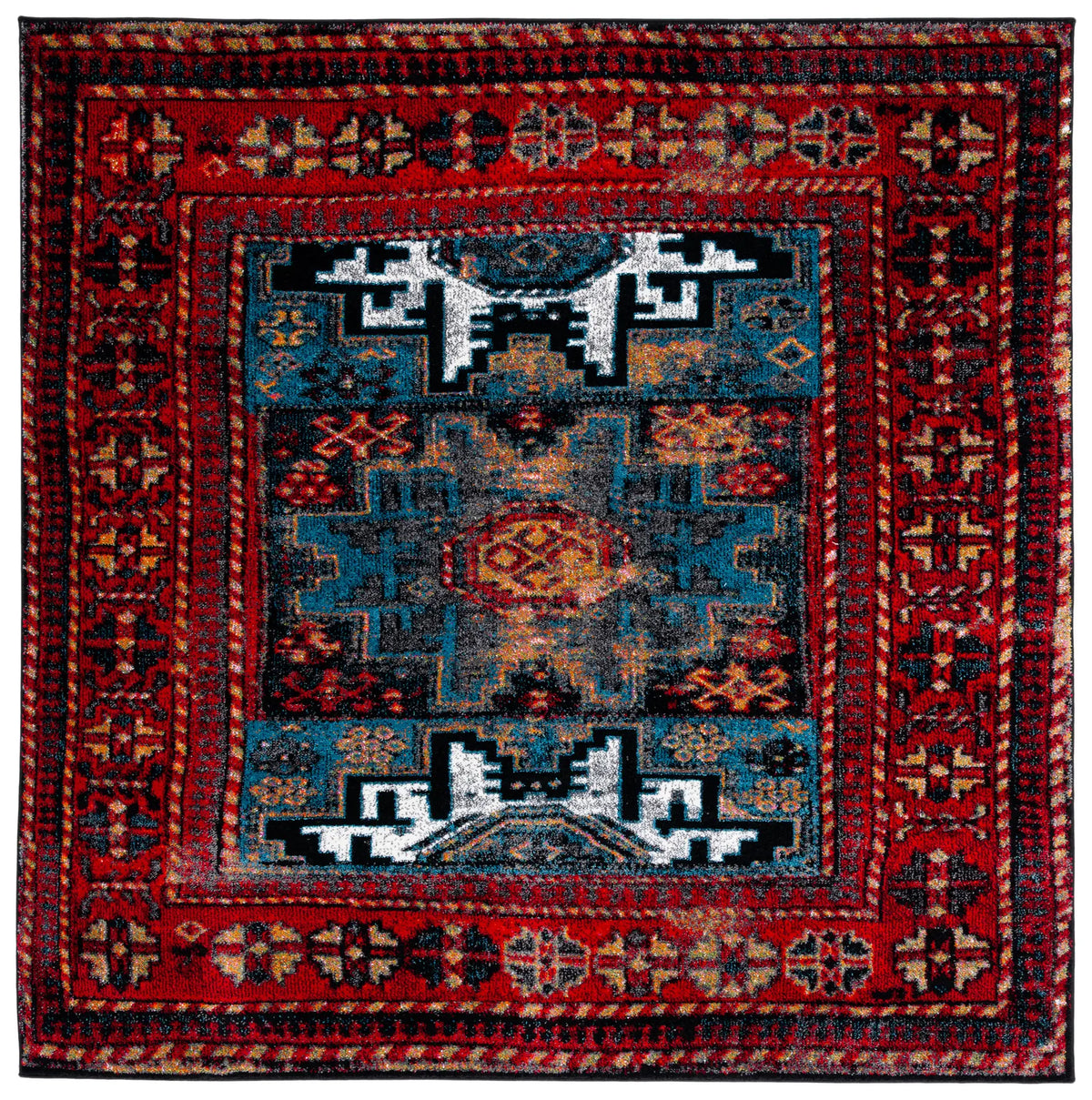 Safavieh Vintage Hamadan 6'-7" x 6'-7" Rug in Red / Light Blue